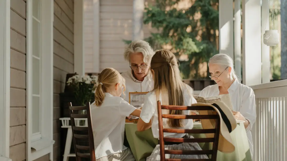 Grandparents having a picnic with their grandchildren