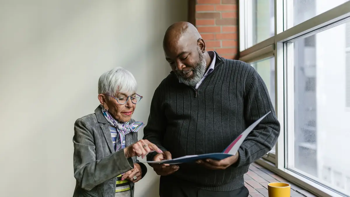 Seniors talking together at a community center